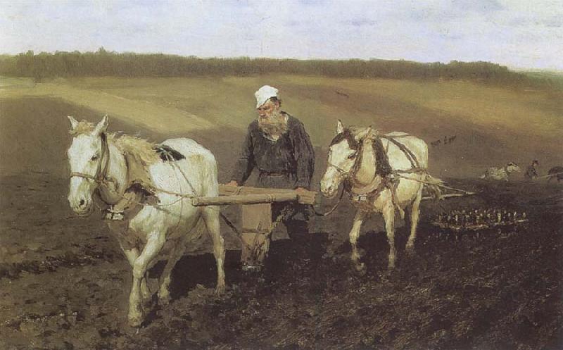 Ilya Repin A Ploughman,Leo Tolstoy Ploughing Sweden oil painting art